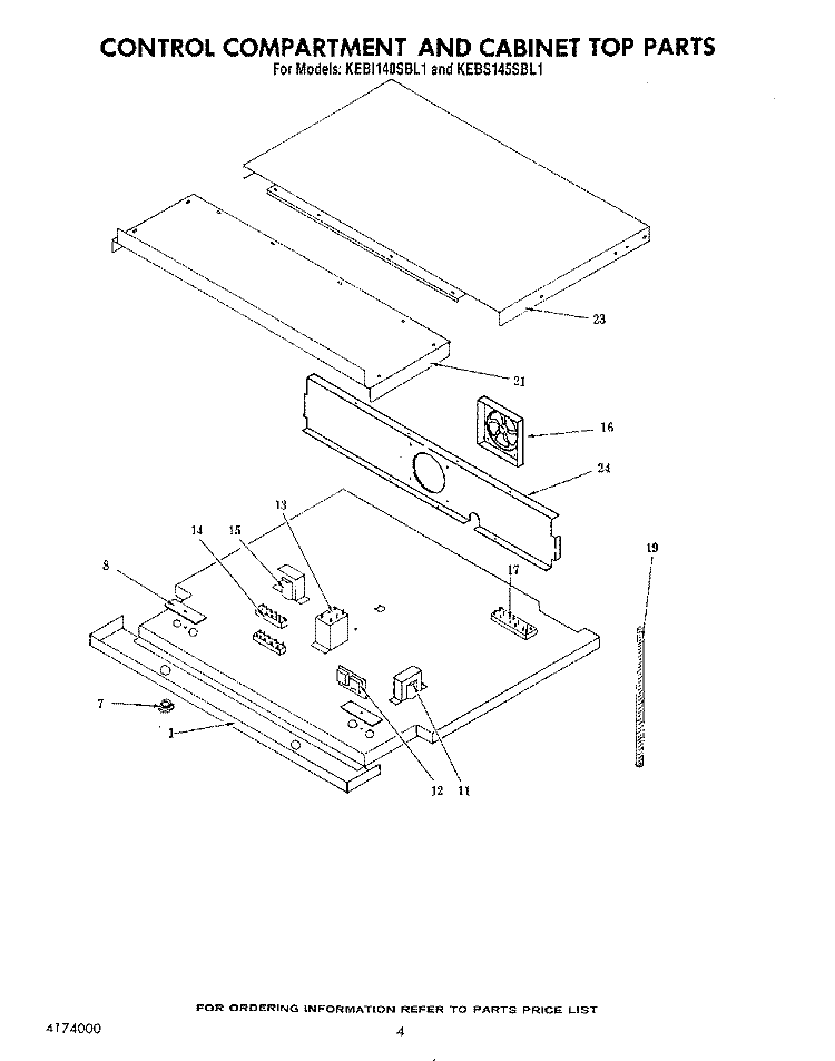 CONTROL COMPARTMENT AND CABINET TOP Diagram and Parts List for KEBS145SBL1  KitchenAid Wall Oven
