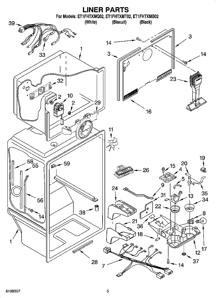 LINER PARTS Diagram and Parts List for ET1FHTXMQ02  Whirlpool Refrigerator