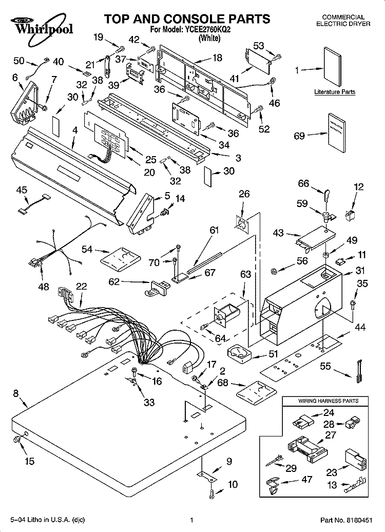 TOP AND CONSOLE PARTS Diagram and Parts List for YCEE2760KQ2  Whirlpool Dryer