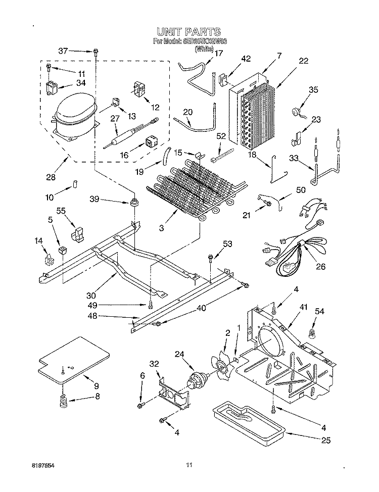 UNIT Diagram and Parts List for 6ED20TKXGW03  Whirlpool Refrigerator