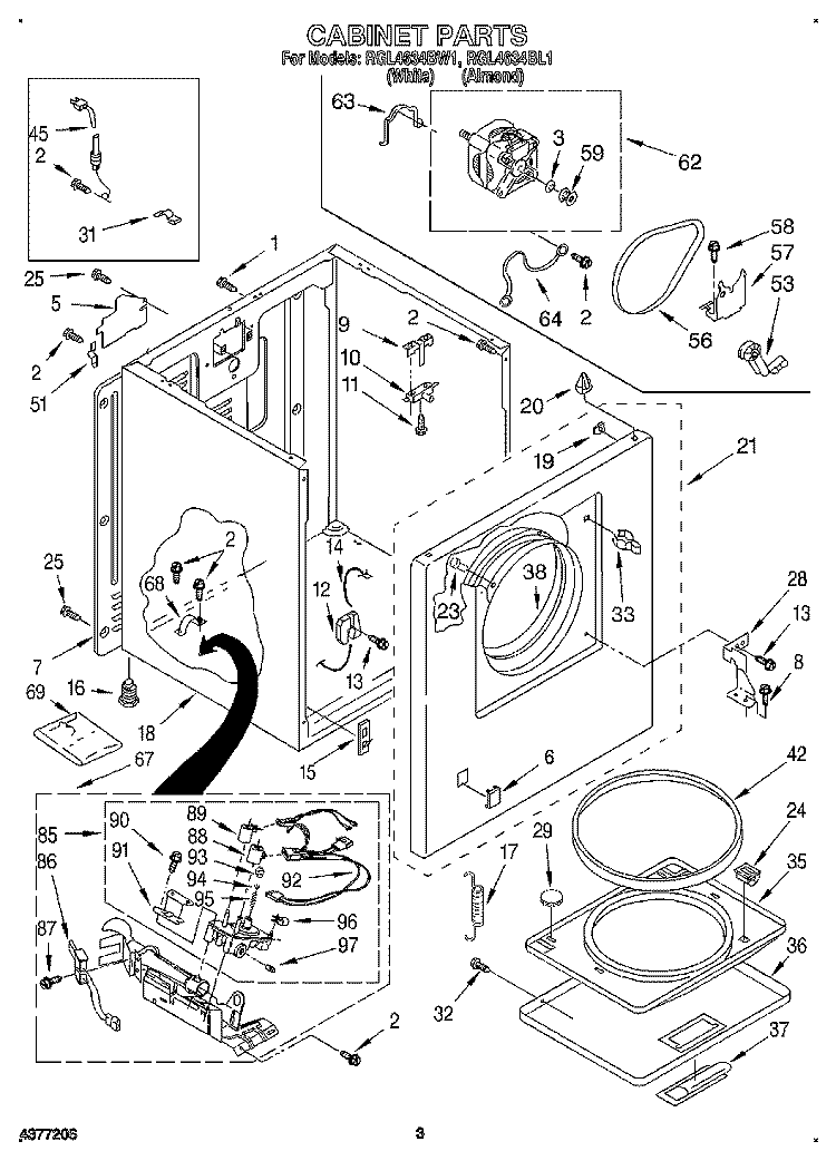 CABINET Diagram and Parts List for RGL4634BL1  Roper Dryer