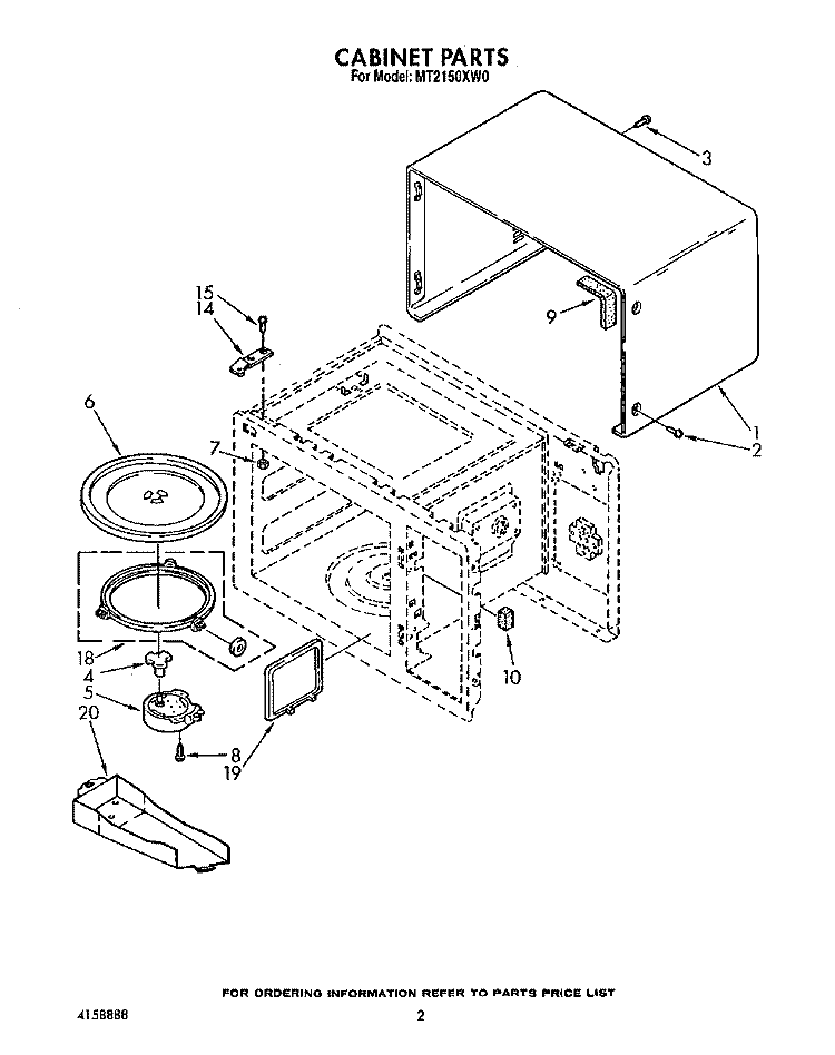 CABINET Diagram and Parts List for MT2150XW0  Whirlpool Microwave