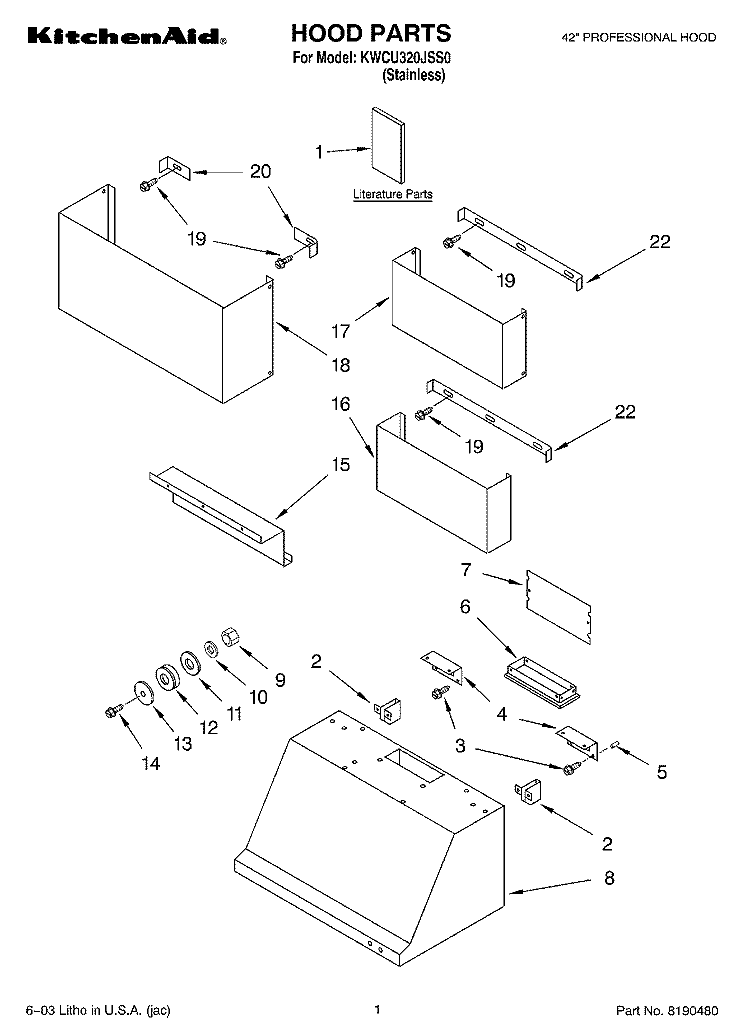 HOOD PARTS Diagram and Parts List for KWCU320JSS0  KitchenAid Range Hood