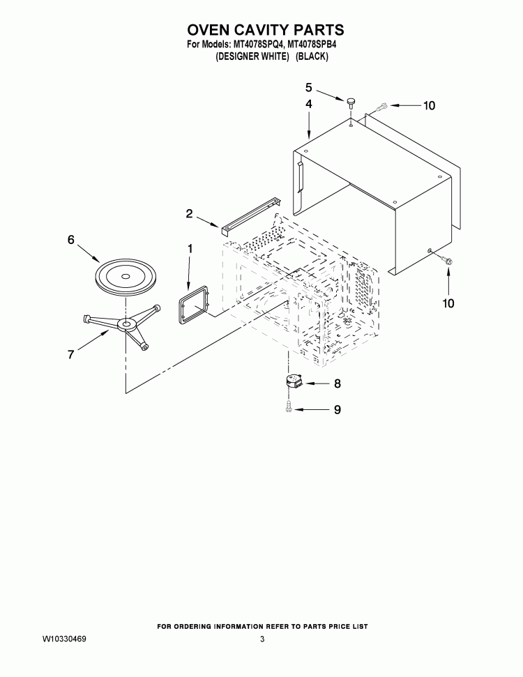 OVEN CAVITY PARTS Diagram and Parts List for MT4078SPB4  Whirlpool Microwave