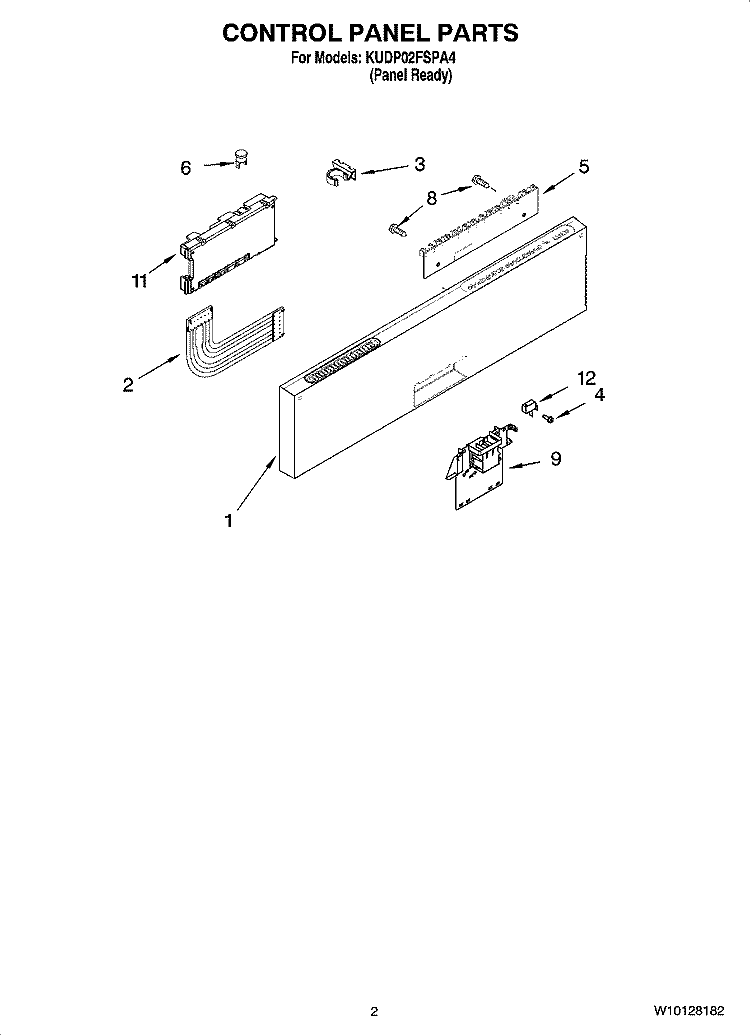 CONTROL PANEL PARTS Diagram and Parts List for KUDP02FSPA4  KitchenAid Dishwasher