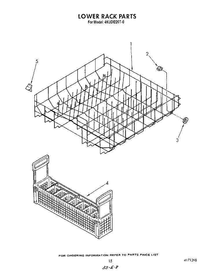LOWER RACK Diagram and Parts List for 4KUDI220T0  KitchenAid Dishwasher