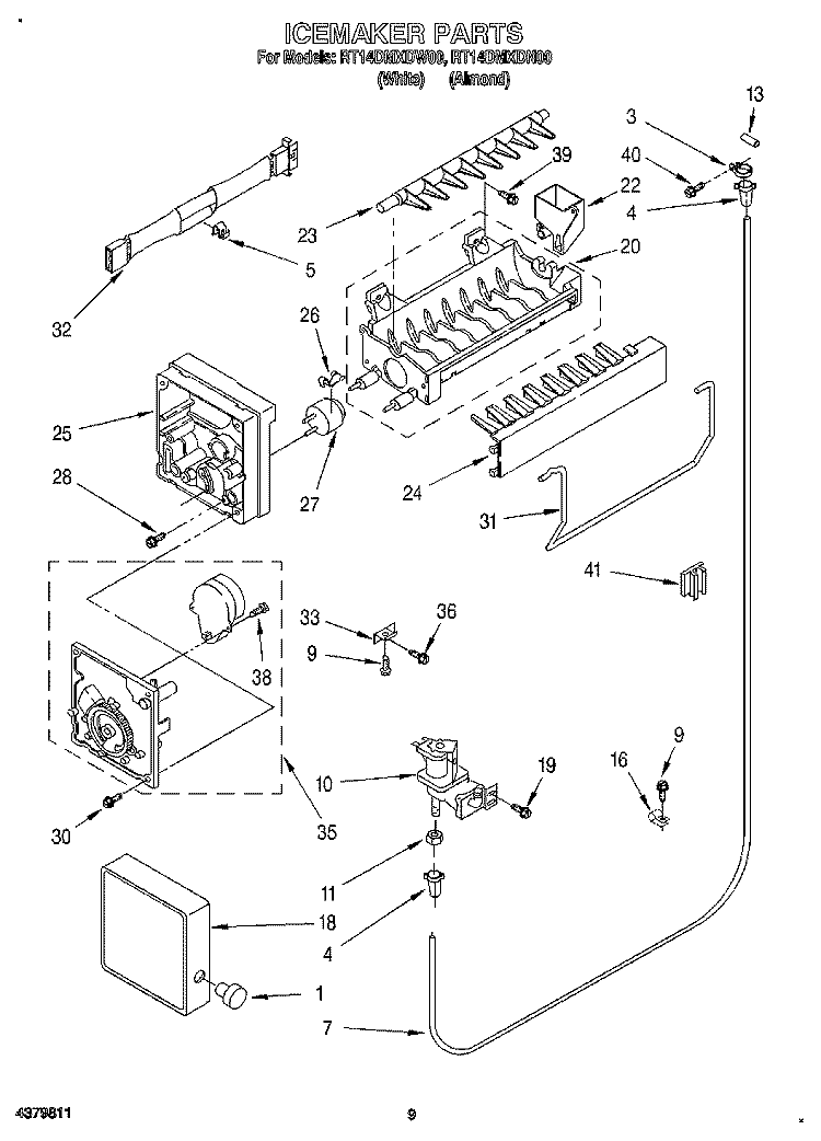 ICEMAKER Diagram and Parts List for RT14DMXDN00  Roper Refrigerator