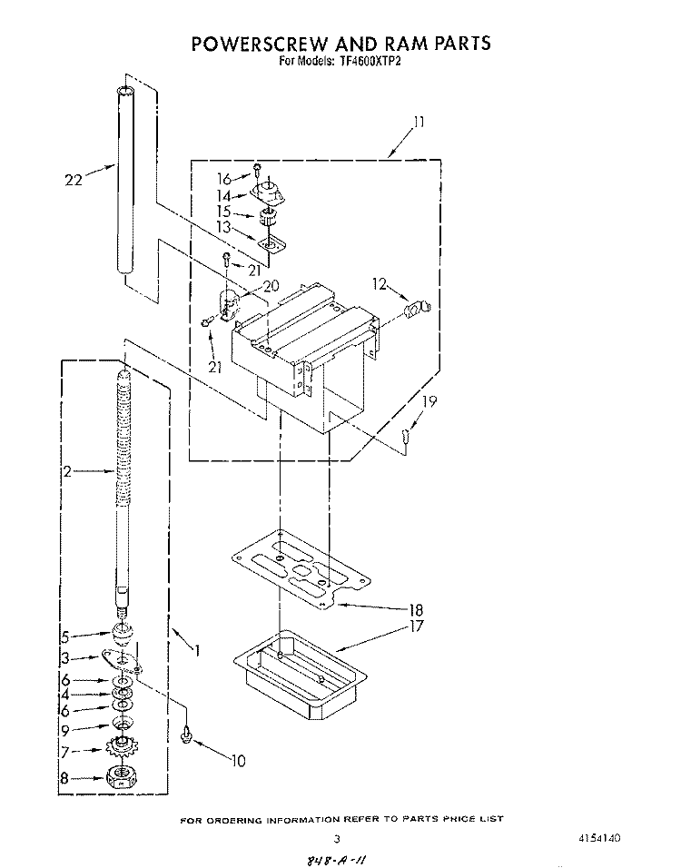 POWER SCREW AND RAM Diagram and Parts List for TF4600XTP2  Whirlpool Trash Compactor