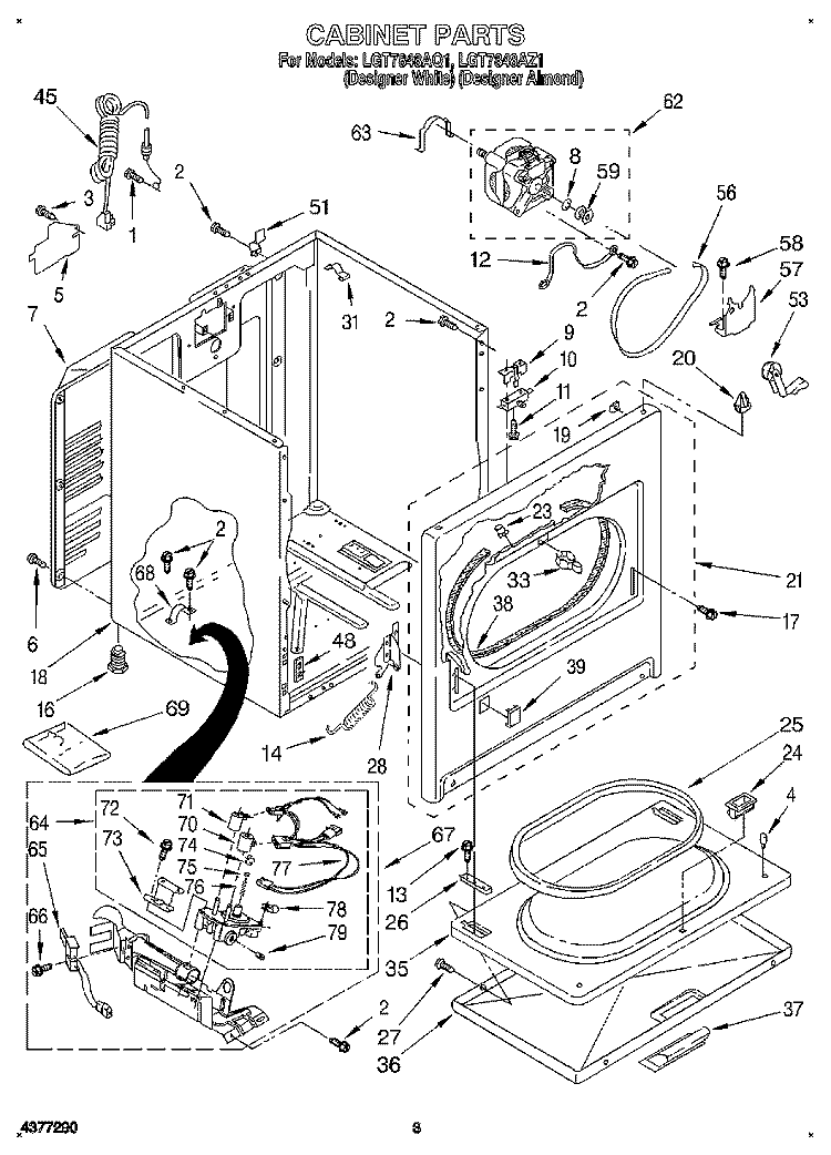 CABINET Diagram and Parts List for LGT7848AZ1  Whirlpool Dryer
