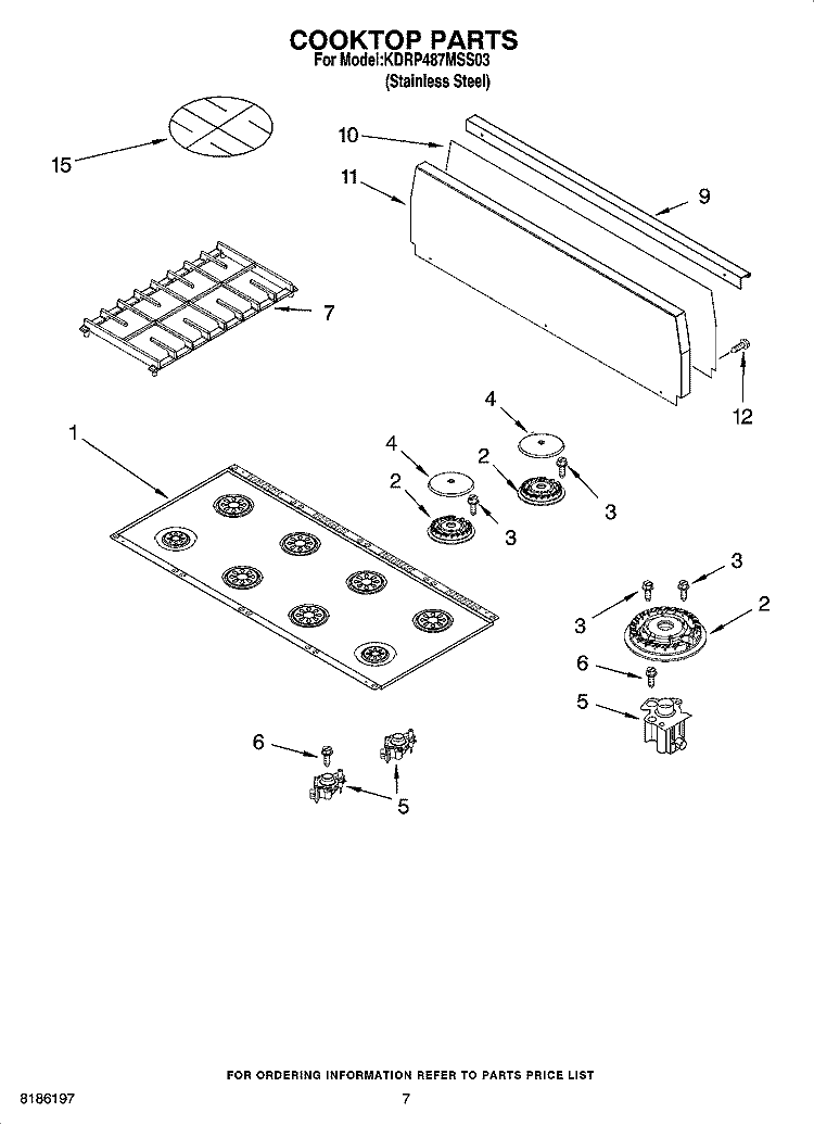 COOKTOP PARTS Diagram and Parts List for KDRP487MSS03  KitchenAid Range