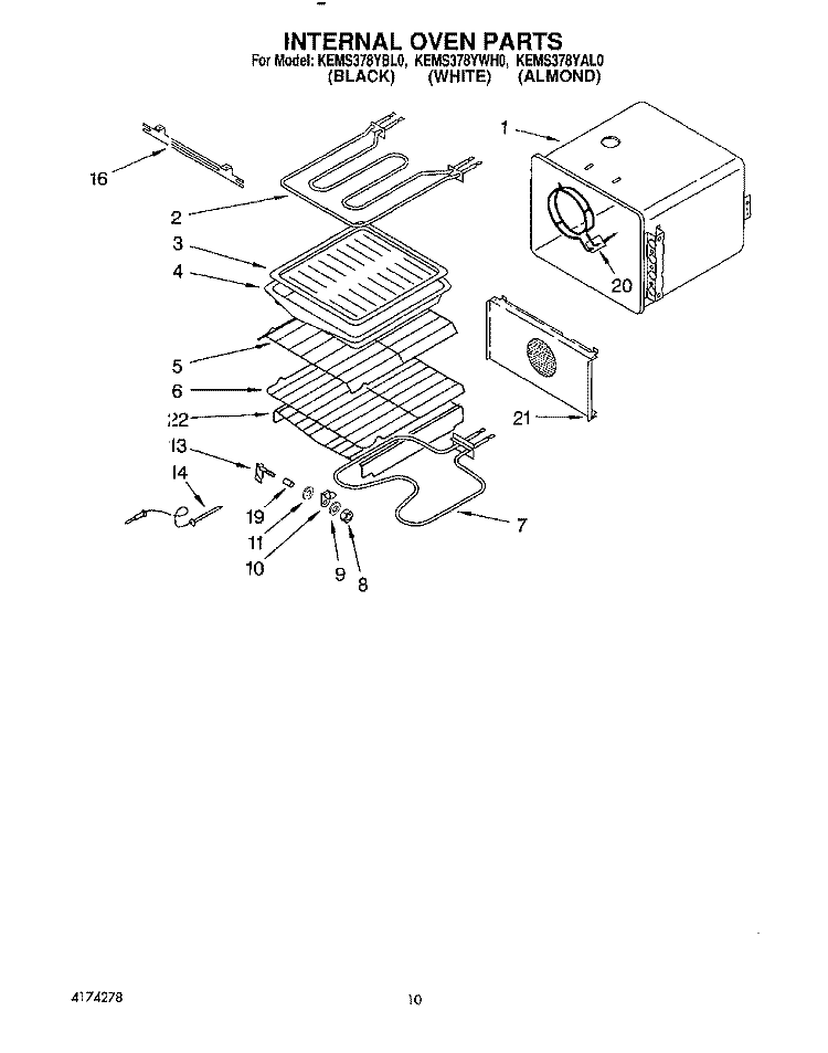 INTERNAL OVEN Diagram and Parts List for KEMS378YBL0  KitchenAid Wall Oven