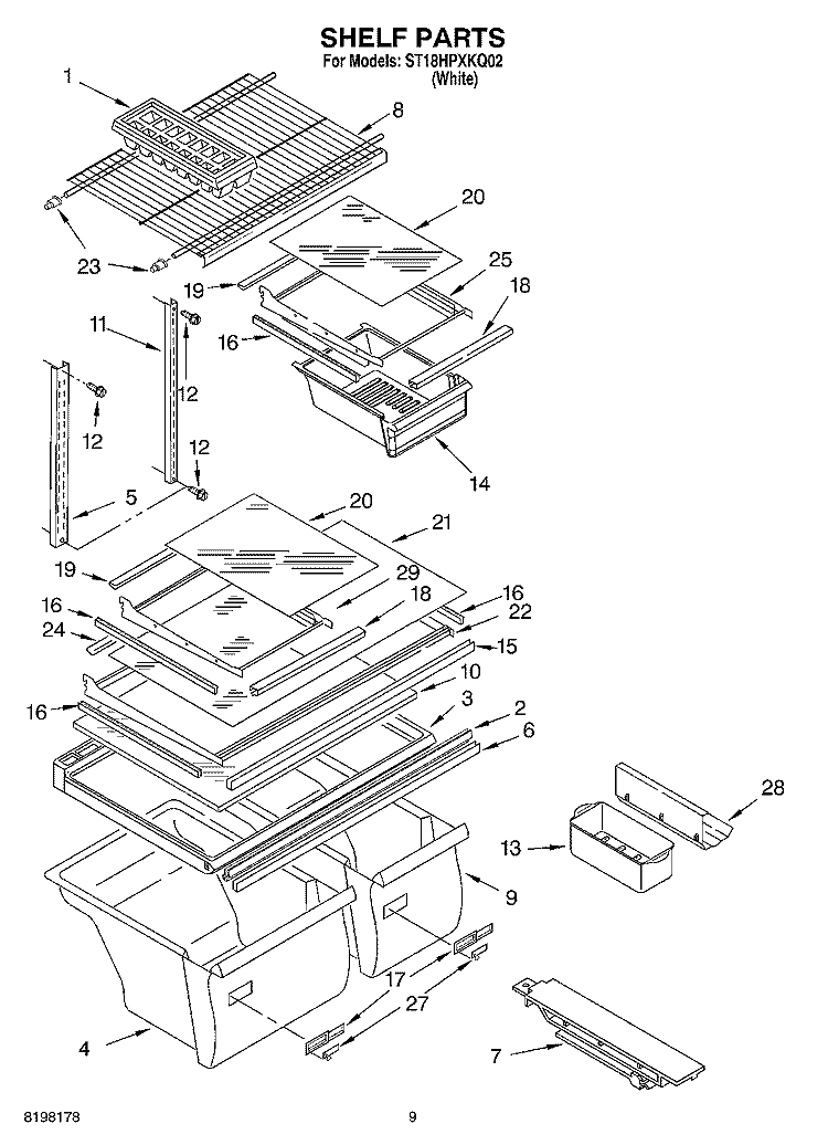 SHELF, OPTIONAL Diagram and Parts List for ST18HPXKQ02  Whirlpool Refrigerator