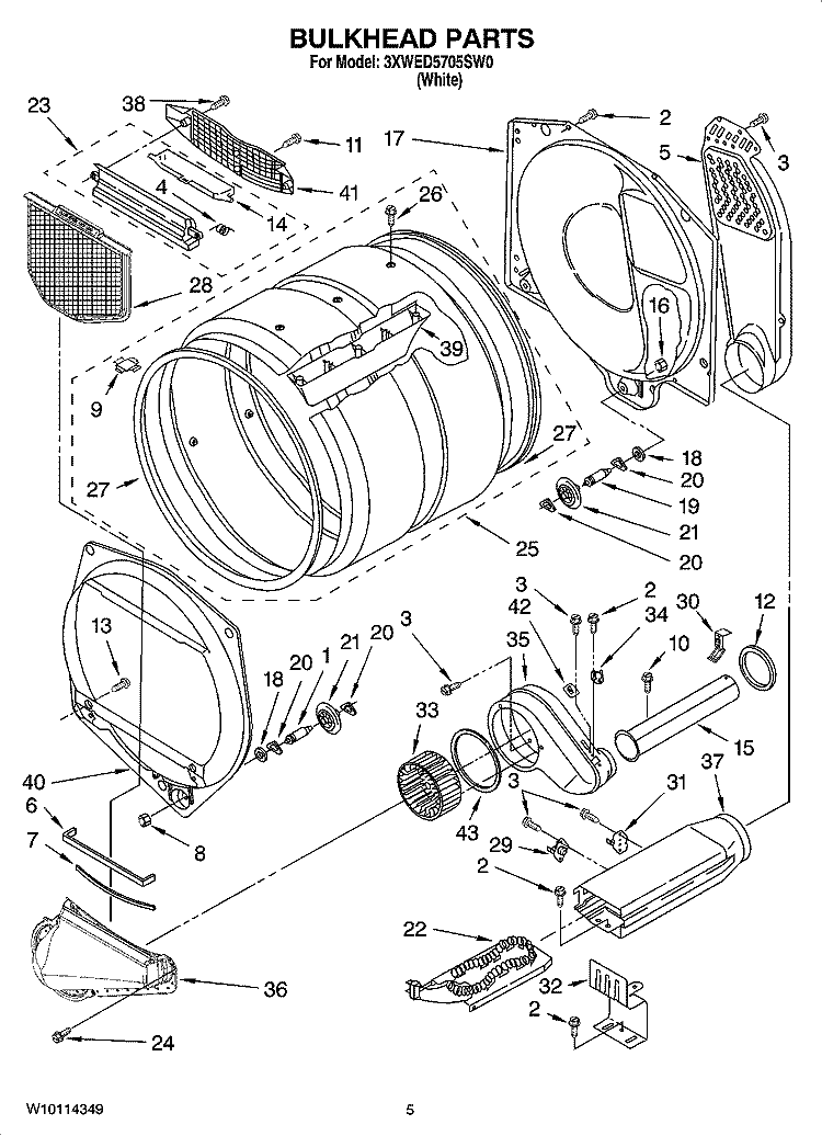 BULKHEAD PARTS, OPTIONAL PARTS (NOT INCLUDED) Diagram and Parts List for 3XWED5705SW0  Whirlpool Dryer