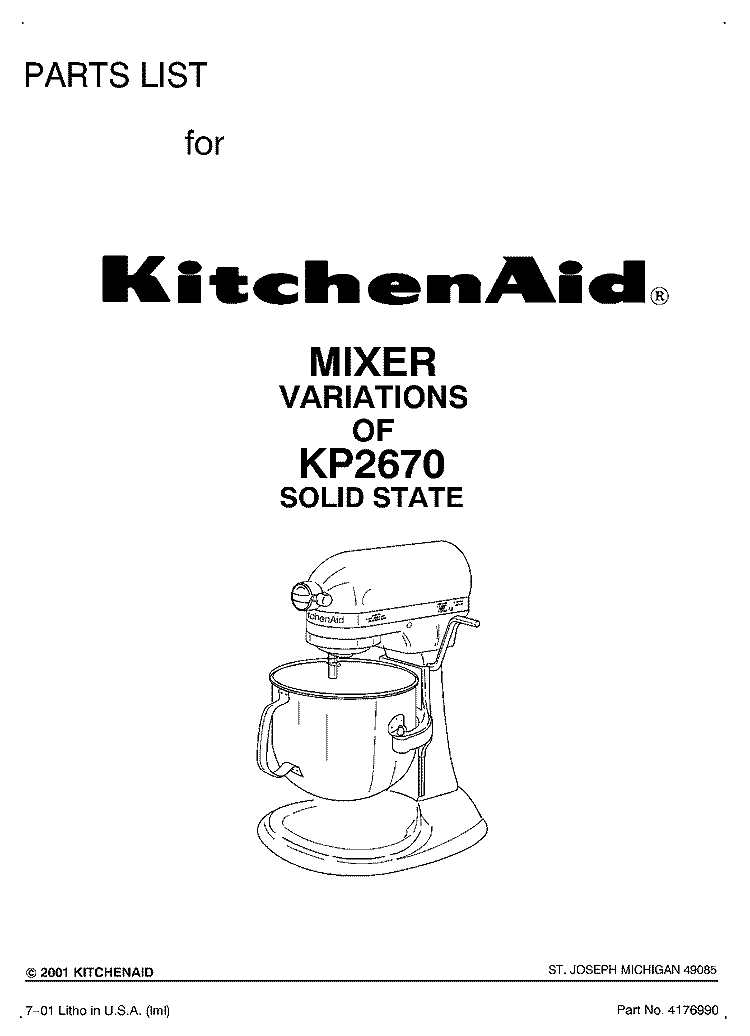 SECTION Diagram and Parts List for KP2670  KitchenAid Mixer