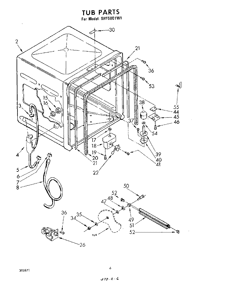 TUB , LIT/OPTIONAL Diagram and Parts List for SHF5801W1  Whirlpool Dishwasher