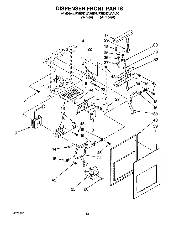 DISPENSER FRONT Diagram and Parts List for KSRS27QAWH10  KitchenAid Refrigerator