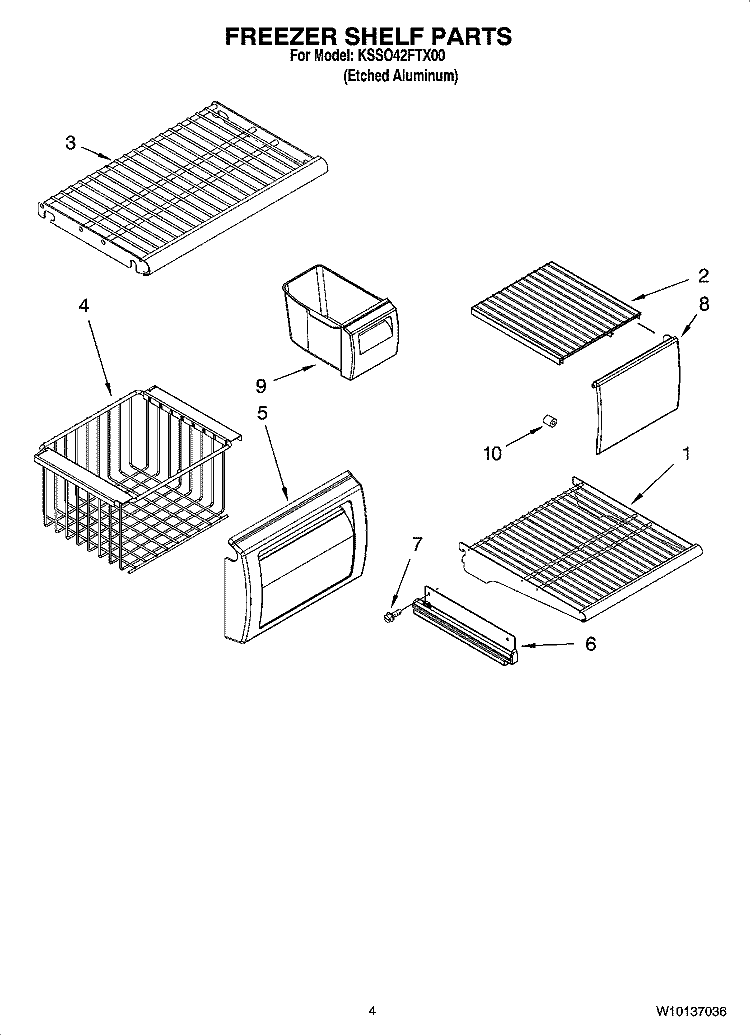 FREEZER SHELF PARTS Diagram and Parts List for KSSO42FTX00  KitchenAid Refrigerator