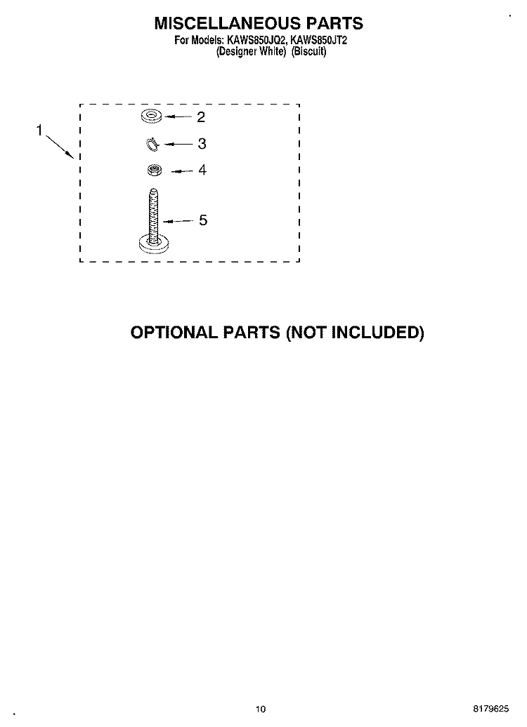 MISCELLANEOUS, OPTIONAL Diagram and Parts List for KAWS850JT2  KitchenAid Washer