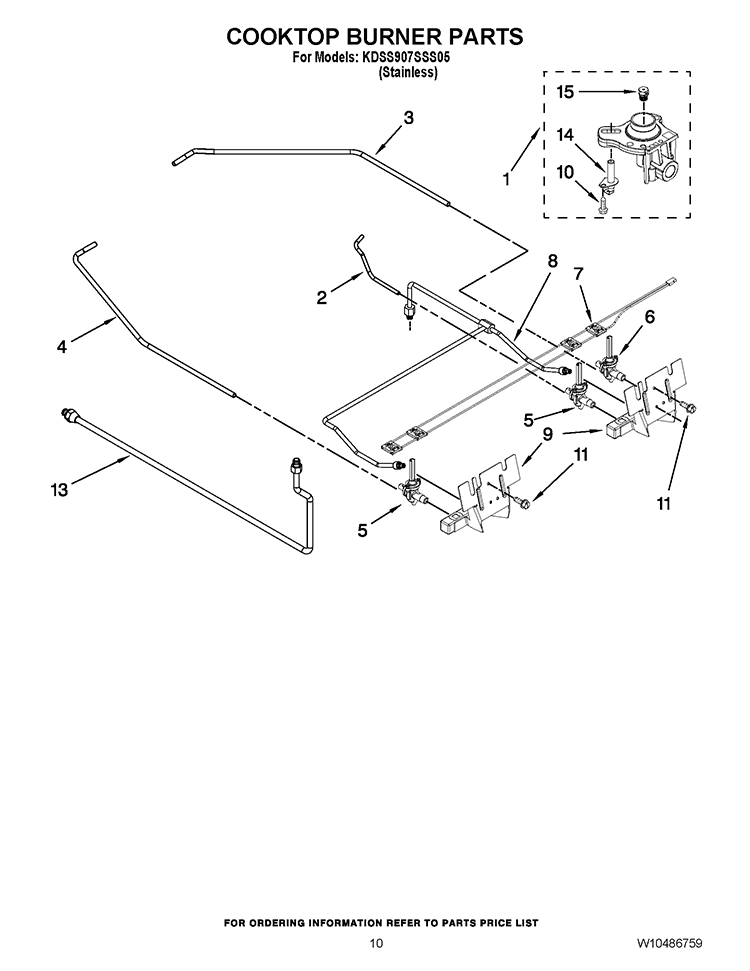 COOKTOP BURNER PARTS Diagram and Parts List for KDSS907SSS05  KitchenAid Range