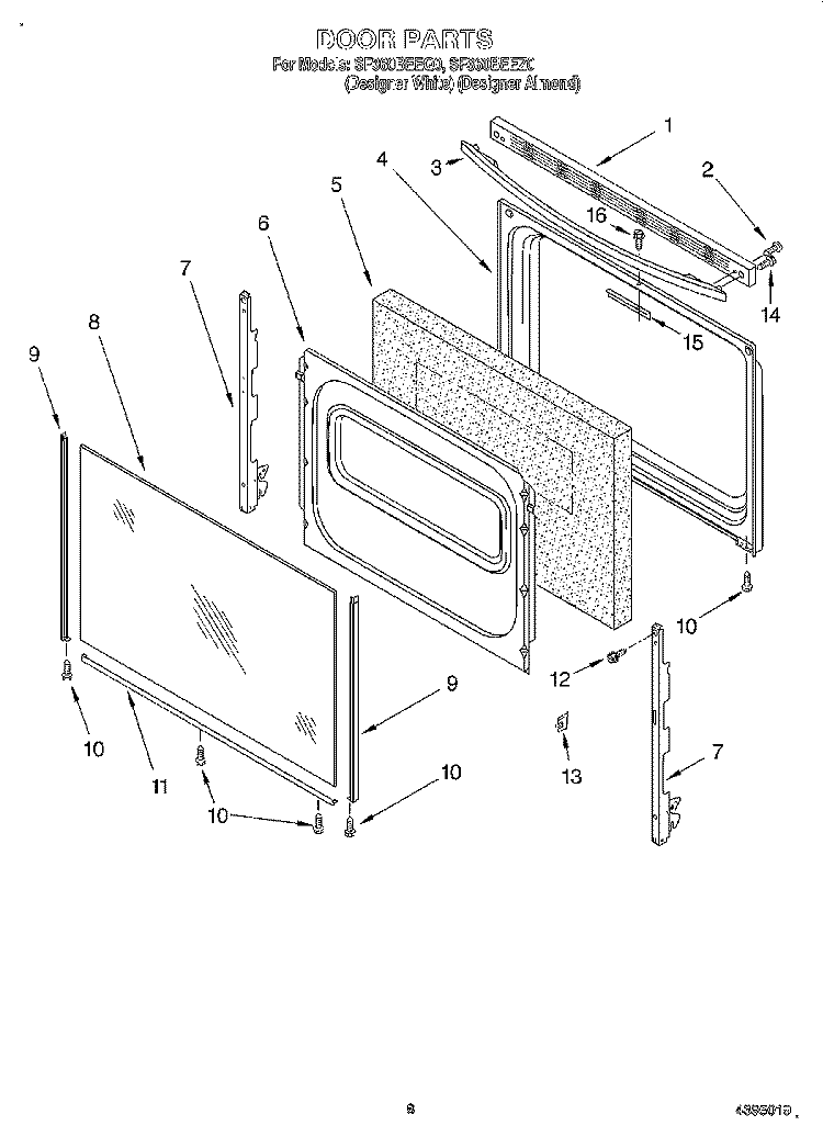 DOOR, LIT/OPTIONAL Diagram and Parts List for SF360BEEZ0  Whirlpool Range