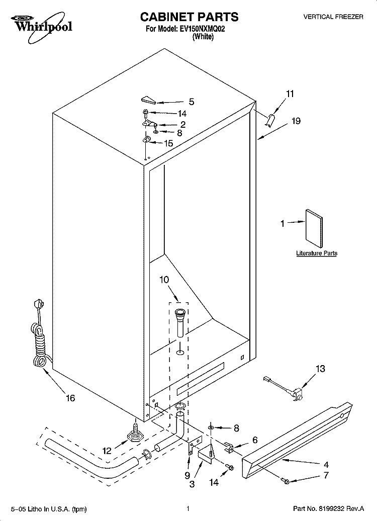 CABINET PARTS Diagram and Parts List for EV150NXMQ02  Whirlpool Freezer