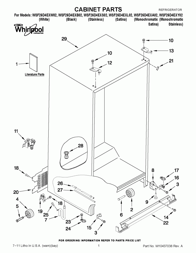 CABINET PARTS Diagram and Parts List for WSF26D4EXA02  Whirlpool Refrigerator