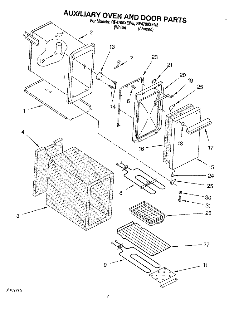 AUXILIARY OVEN AND DOOR Diagram and Parts List for RF4700XEW5  Whirlpool Range