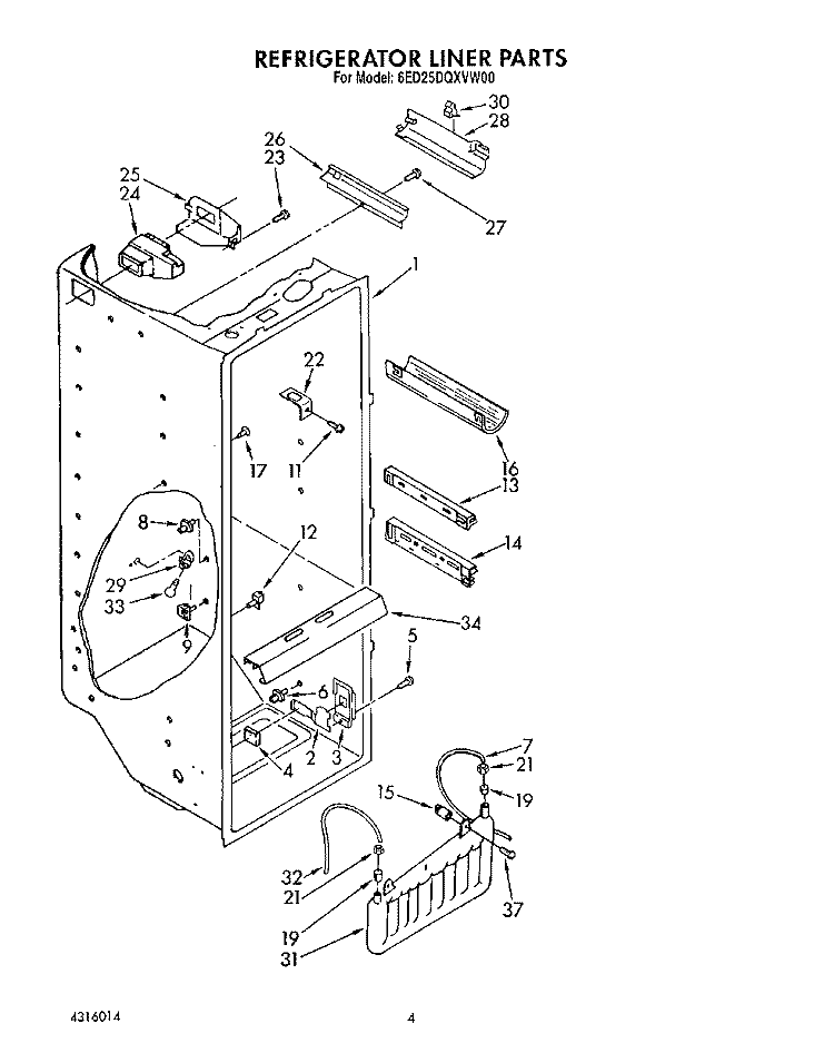 REFRIGERATOR LINER Diagram and Parts List for 6ED25DQXVW00  Whirlpool Refrigerator