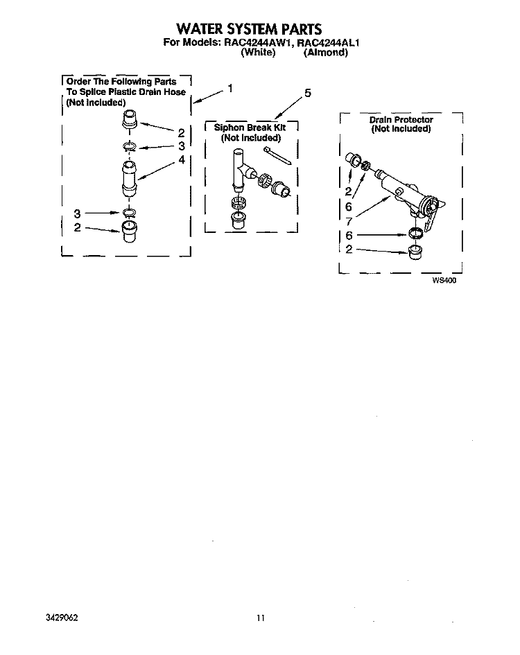 WATER SYSTEM Diagram and Parts List for RAC4244AW1  Whirlpool Washer