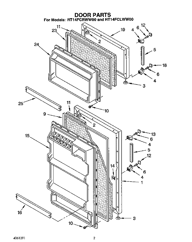 DOOR Diagram and Parts List for RT14FCLWW00  Roper Refrigerator