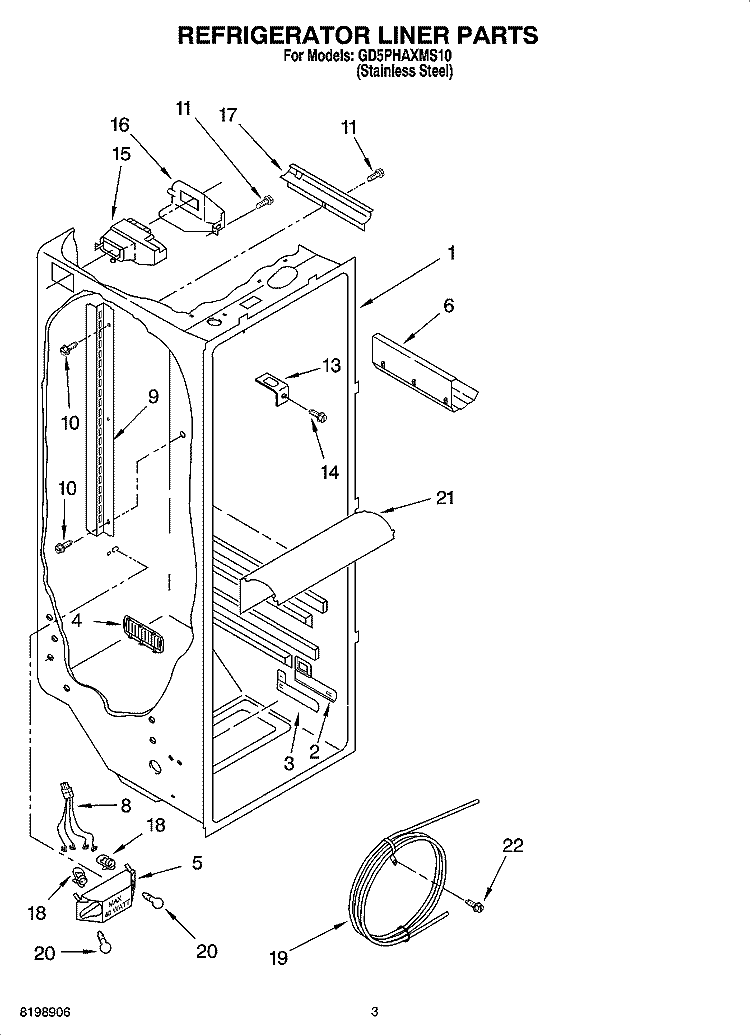 REFRIGERATOR LINER PARTS Diagram and Parts List for GD5PHAXMS10  Whirlpool Refrigerator