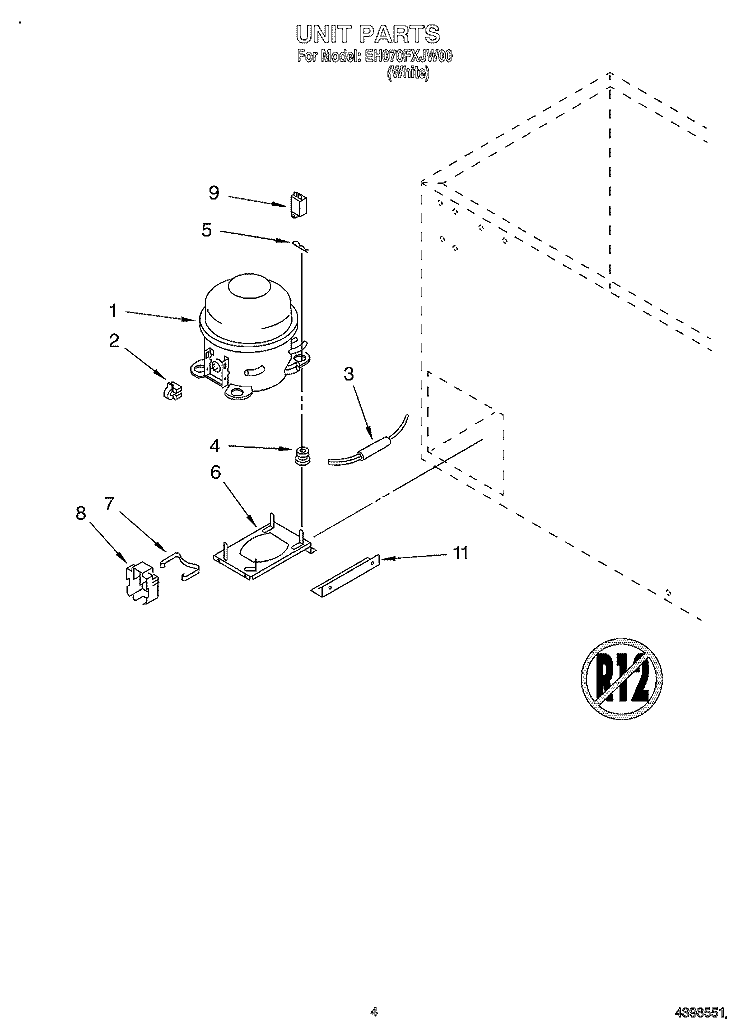 SECTION Diagram and Parts List for EH070FXJW00  Whirlpool Freezer