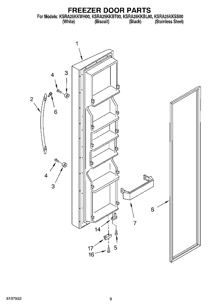 FREEZER DOOR Diagram and Parts List for KSRA25KKWH00  KitchenAid Refrigerator