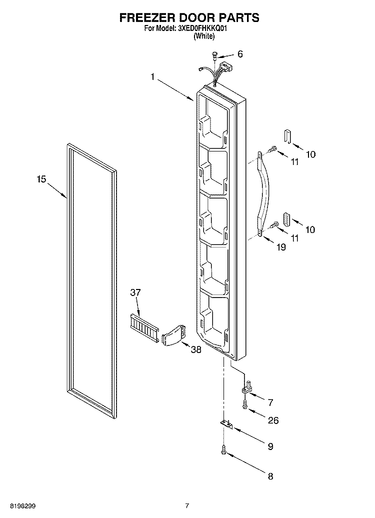 FREEZER DOOR Diagram and Parts List for 3XED0FHKKQ01  Whirlpool Refrigerator