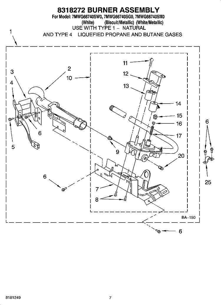8318272 BURNER ASSEMBLY, OPTIONAL PARTS (NOT INCLUDED) Diagram and Parts List for 7MWG66740SW0  Whirlpool Dryer