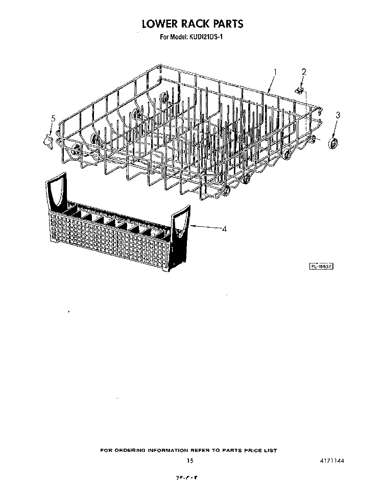 LOWER RACK Diagram and Parts List for KUDI21DS1  KitchenAid Dishwasher