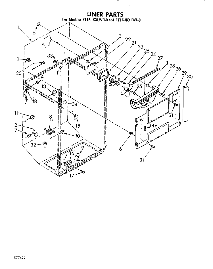 LINER Diagram and Parts List for ET16JKXLWL0  Whirlpool Refrigerator