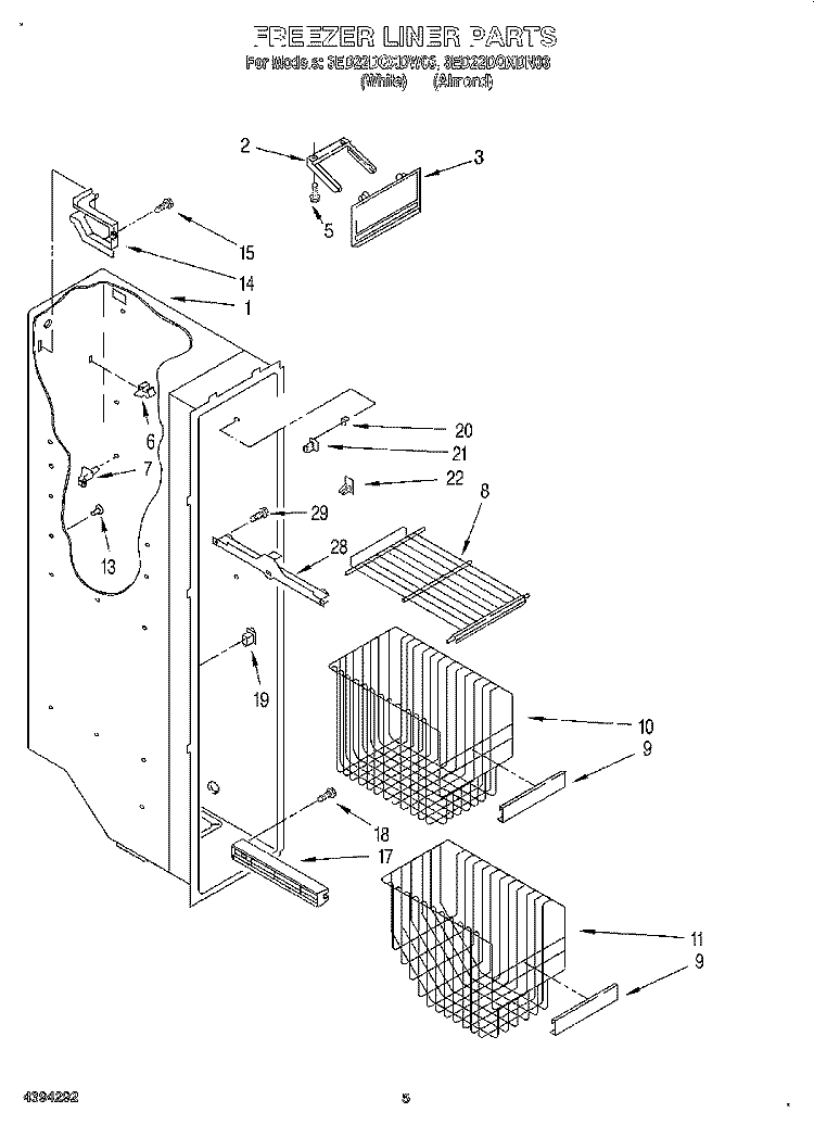 FREEZER LINER Diagram and Parts List for 3ED22DQXDN03  Whirlpool Refrigerator