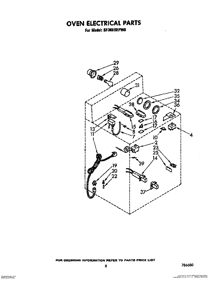OVEN ELECTRICAL Diagram and Parts List for SF365BEPW0  Whirlpool Range