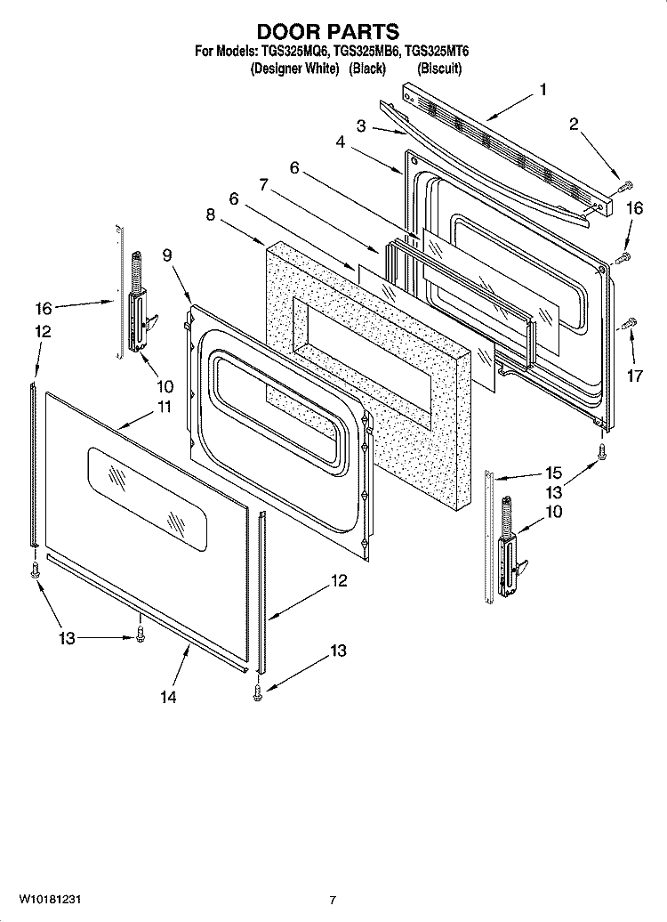 DOOR PARTS Diagram and Parts List for TGS325MT6  Estate Range
