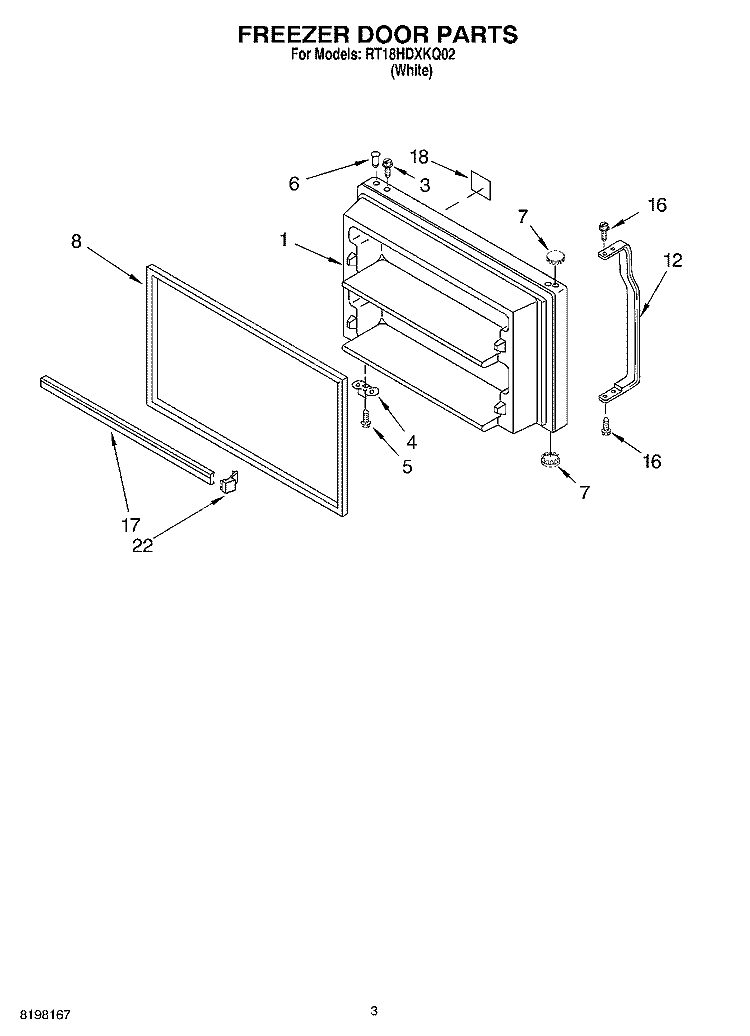 FREEZER DOOR Diagram and Parts List for RT18HDXKQ02  Roper Refrigerator