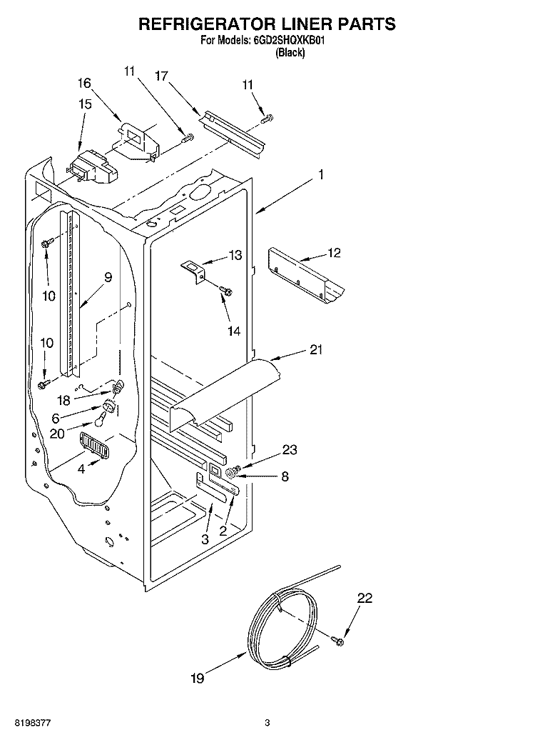 REFRIGERATOR LINER Diagram and Parts List for 6GD2SHQXKB01  Whirlpool Refrigerator