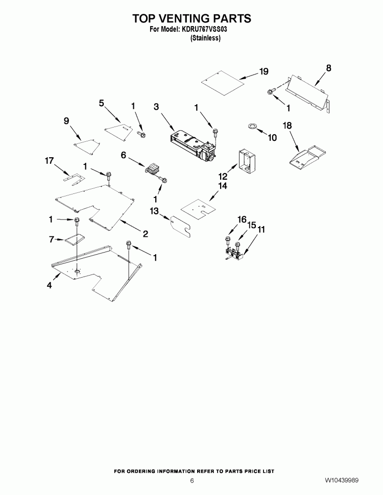TOP VENTING PARTS Diagram and Parts List for KDRU767VSS03  KitchenAid Range
