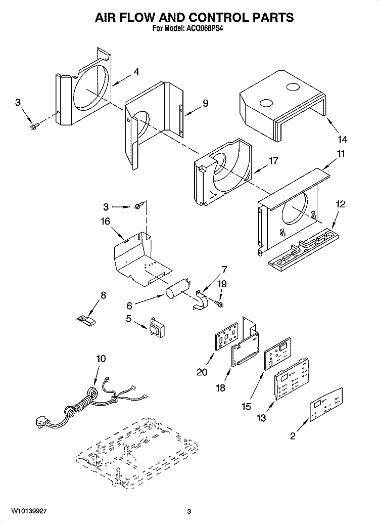 AIR FLOW AND CONTROL PARTS Diagram and Parts List for ACQ068PS4  Whirlpool Air Conditioner