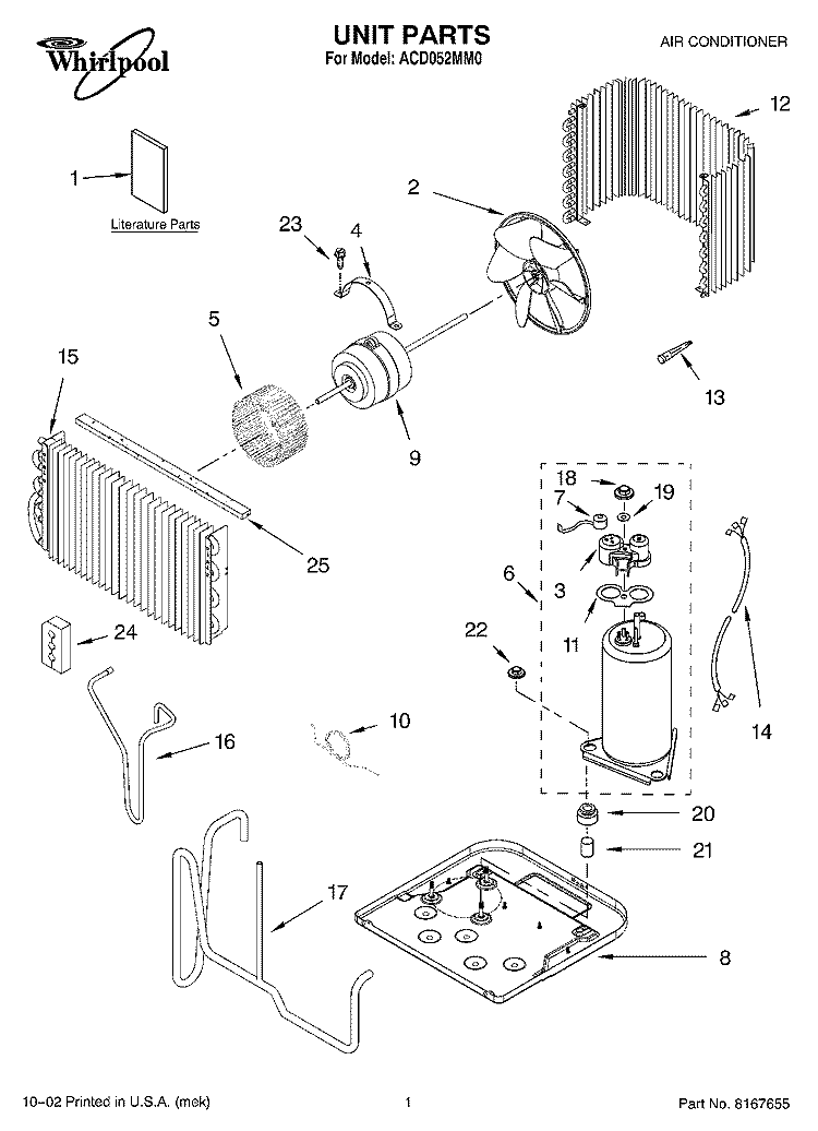 UNIT, LITERATURE Diagram and Parts List for ACD052MM0  Whirlpool Air Conditioner