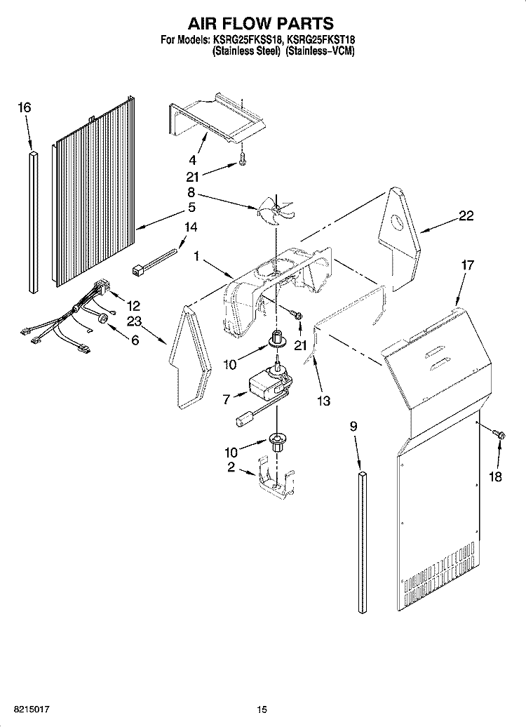 AIR FLOW PARTS Diagram and Parts List for KSRG25FKST18  KitchenAid Refrigerator