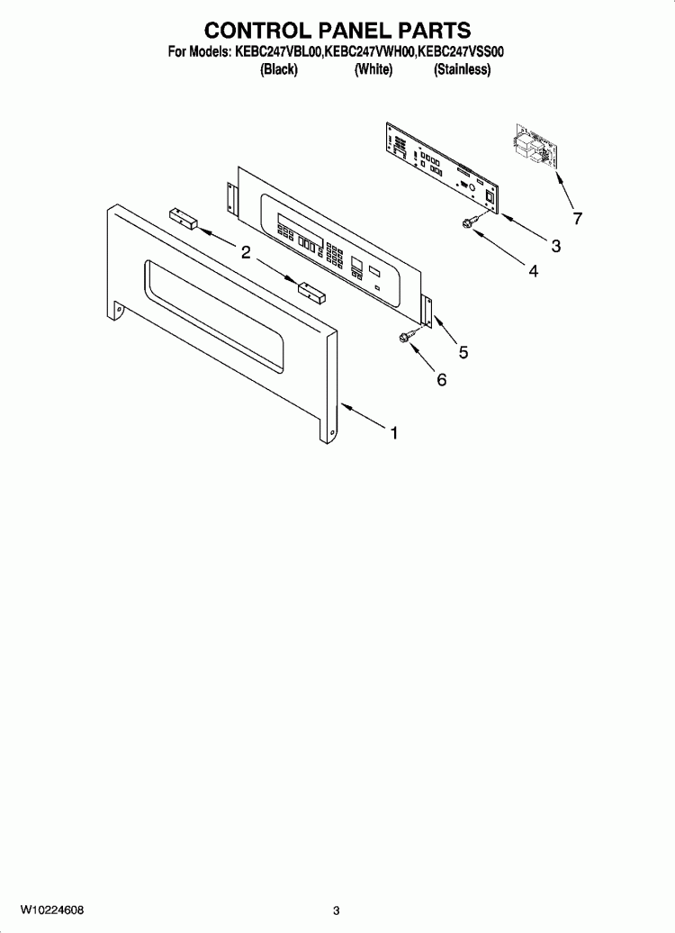 CONTROL PANEL PARTS Diagram and Parts List for KEBC247VSS00  KitchenAid Wall Oven