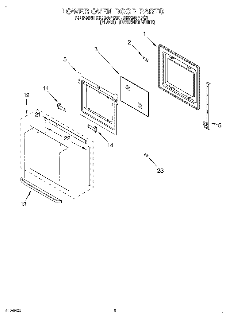 LOWER OVEN DOOR Diagram and Parts List for RBD245PDB1  Whirlpool Wall Oven