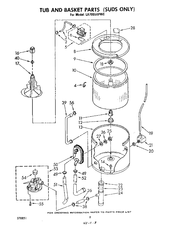 TUB AND BASKET (SUDS) Diagram and Parts List for LA7000XPW0  Whirlpool Washer