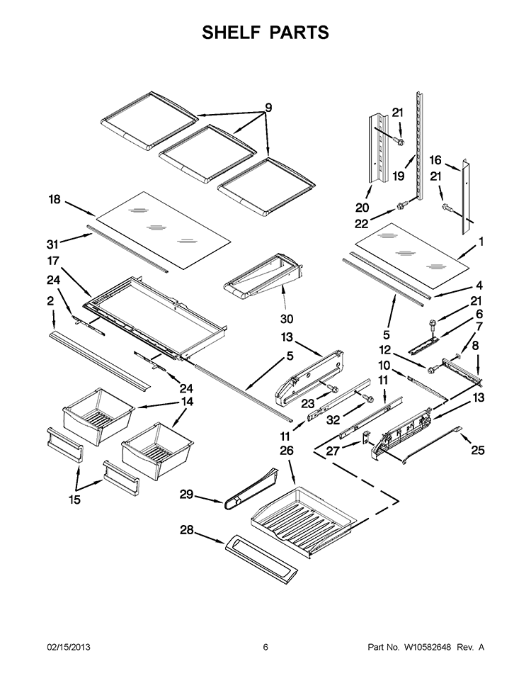 SHELF PARTS Diagram and Parts List for KFIS20XVMS11  KitchenAid Refrigerator